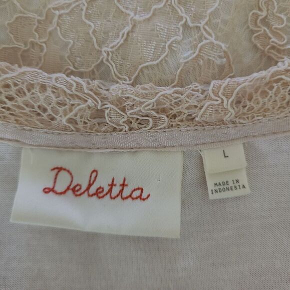 Deletta Anthropologie Top L Beige Embroidered Lace‎ Layered Peplum Blouse - Picture 7 of 8